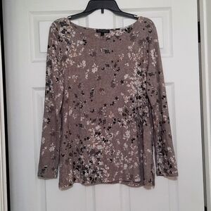 Mario Serrani Large Longsleeve Brown Gray White Floral Soft Casual Blouse